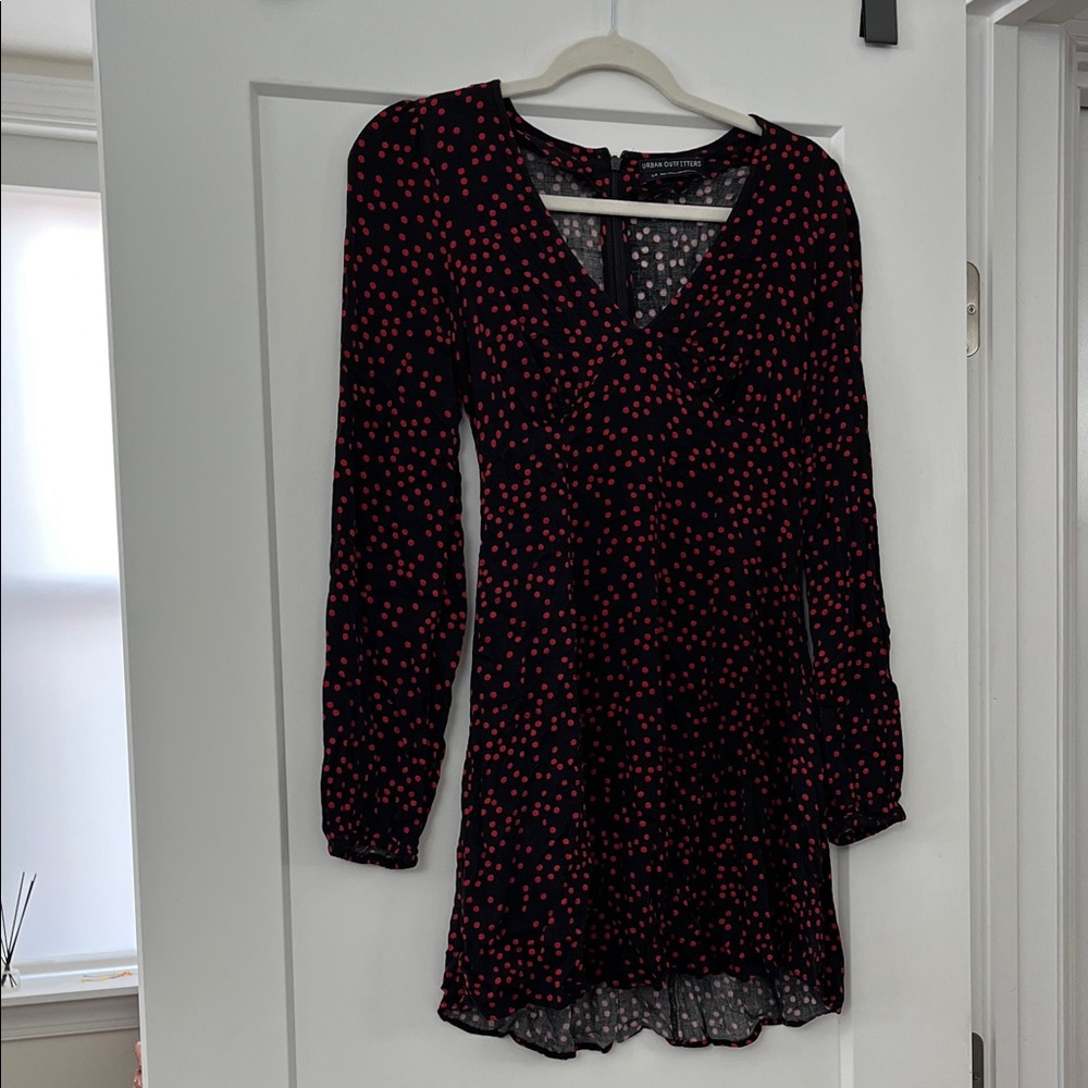 Urban Outfitters Red Polka Dot Long Sleeve Mini Dress